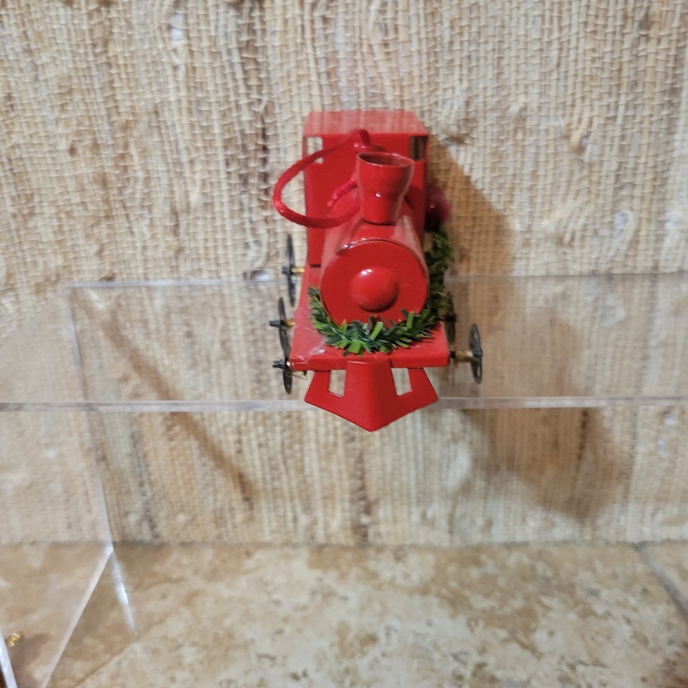 Vintage Red Metal Train Christmas Ornament Made In Taiwan